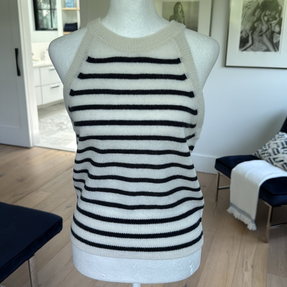 Veronica Beard Ivory and Navy Striped Cashmere Sweater